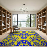 Royal Blue Persian Motifs on Golden Yellow Rug