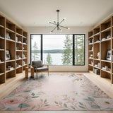 Blush Pink Rose Greenery Floral Rug