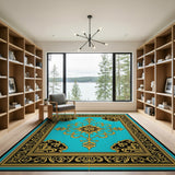 Traditional Persian Ornate Teal Medallion Area Rug