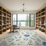 White Chamomile Blue Cornflower Floral Area Rug