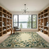 Vintage Green Floral Vine Border Area Rug