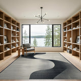 Modern Black White Abstract Wave Rug