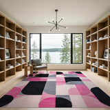Multi-color and Patterns Bold Pink Black Geometric Area Rug