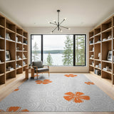 Vintage Orange Floral Grey Swirl Area Rug