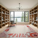 Retro Pink Floral Border Area Rug