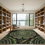 Lush Green Tree Rings Area Rug