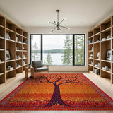 Fiery Tree of Life Red Area Rug