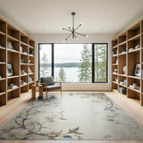 Delicate White Blossom Vine Beige Area Rug