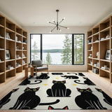 Whimsical Black Cats Stars Pattern Area Rug