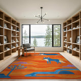 Orange Desert Blue Foxes Southwestern Rug