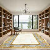 Gold and Silver Gold Greek Key Beige Area Rug
