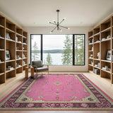Vibrant Pink Persian Area Rug with Ornate Borders