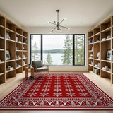 Red Snowflake Persian Area Rug with Ornate Border
