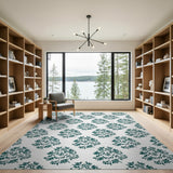 Teal Floral Damask Area Rug