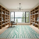 Abstract Green Line Geometric Area Rug
