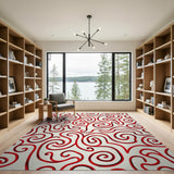 Abstract Area Bold Red Swirl Abstract Area Rug