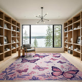 Whimsical Pink Butterfly Floral Rug