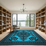 Blue and Teal Traditional Persian Teal Persian Mandala Area Rug