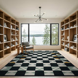 Geometric Black Teal Yellow Area Rug