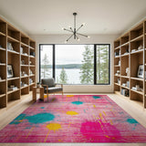Vibrant Pink Teal Yellow Splatter Abstract Area Rug