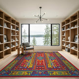 Vibrant Multi-Color Geometric Tribal Multi-color and Patterns Area Rug