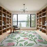 Pink Floral Leaves Vintage Pattern Area Rug