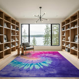 Abstract Area Vibrant Tie-Dye Spiral Area Rug