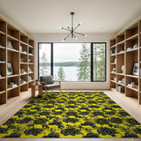 Vibrant Yellow Black Floral Pattern Area Rug