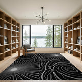 Black White Swirl Burst Abstract Area Rug