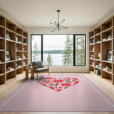 Romantic Red Floral Heart Pink Area Rug