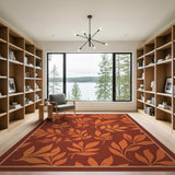 Vintage Orange Leaf Silhouette Area Rug