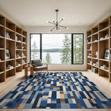 Blue and Teal Blue Geometric Patchwork Area Rug
