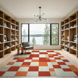Vibrant Orange Geometric Checkered Area Rug