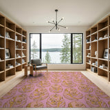 Pink Swirling Leaf Abstract Area Rug