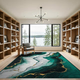 Emerald Marble Gold Vein Abstract Area Rug