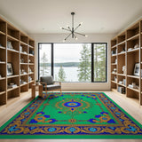 Multi-color and Patterns Ornate Green Persian Medallion Area Rug