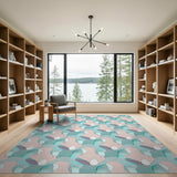 Teal Pink Wavy Abstract Area Rug