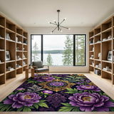 Purple Peony Ornate Floral Area Rug