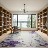 Purple Floral Vintage Area Rug with Grey Leaves