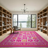 Vibrant Pink Floral Area Rug with Ornate Border