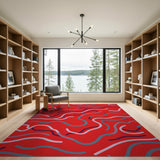 Multi-color and Patterns Vibrant Red Abstract Wave Area Rug