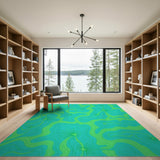 Blue and Teal Teal Green Wavy Abstract Area Rug