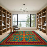 Ornate Teal Red Traditional Persian Rug