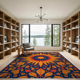 Vibrant Orange Sunflower Mandala Area Rug