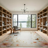 Blush Pink Peony Butterfly Floral Rug