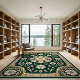 Emerald Green Floral Medallion Persian Rug