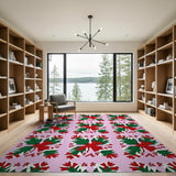 Pink Poinsettia Papercut Holiday Area Rug
