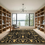 Elegant Gold on Black Ornate Persian Rug