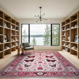 Floral Vintage Pink Vintage Pink Butterfly Floral Area Rug