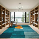 Teal Blue Geometric Circles Area Rug